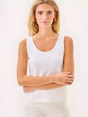 Lilly Pulitzer Gabbie Crochet Trimmed Knit White Ribbed Tank Top 019382 Size XL